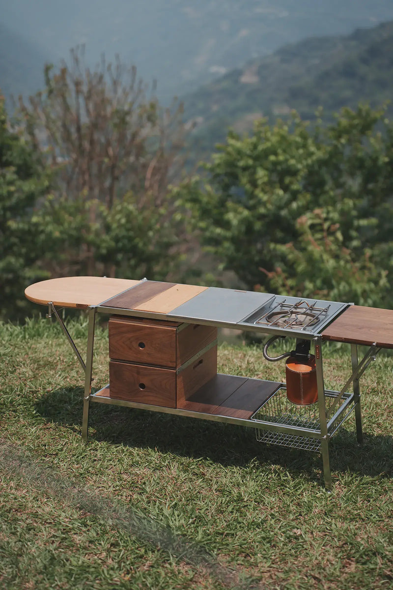 AOI.LIVING Edelstahlregale – Nussbaum